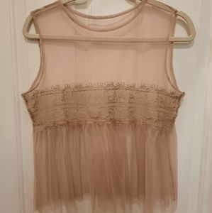 Nude/pink mesh lacy tank top